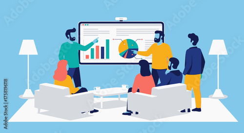 Business Team Presentation with Charts and Graphs.