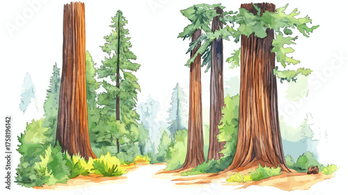 Redwood National and State Parks. Redwood National and State Parks hand drawn watercolor illustration
