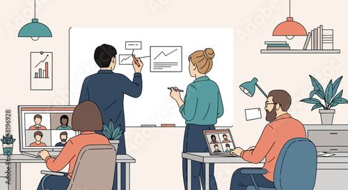 Business Team Collaborating During Online Video Conference Meeting.