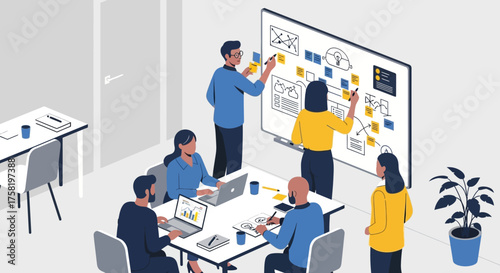 Team Brainstorming and Planning in Modern Office.