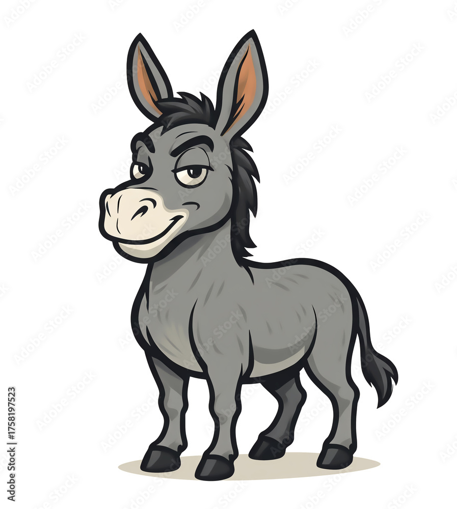 Fototapeta premium Cartoon Gray Donkey Standing
