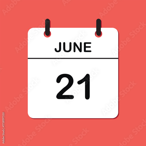 June 21. Daily Calendar icon for design. Simple design for business brochure, flyer, print media, advertisement. Easily editable.