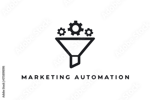 Black funnel is converting data represented by gears into marketing automation processes