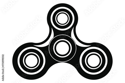 Black geometric spinner with three circular ends offers a modern stylized monochrome element