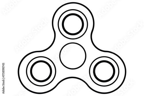 Black outline presents a fidget spinner toy featuring three rounded arms in white