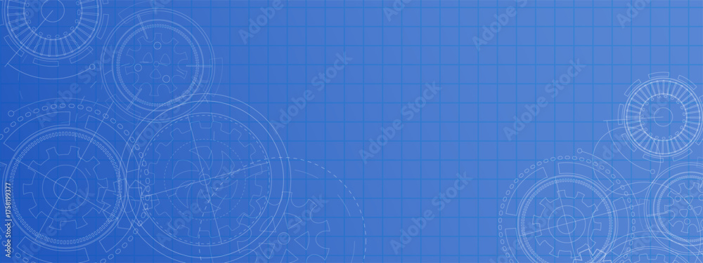 Fototapeta premium Abstract Technology Background with Gears. Mechanical Engineering drawing. Technical sketch. Industrial blueprint. Vector illustration.