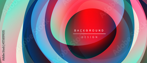 Abstract circles overlap, creating vibrant color gradients. Red center draws focus, design feels modern, dynamic.