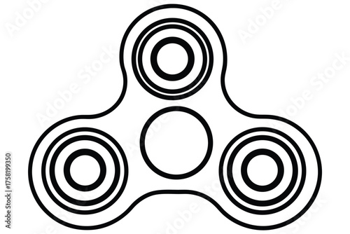 Black simple fidget spinner presents minimalist design and outline on white backdrop