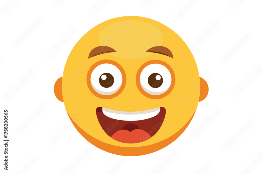 Fototapeta premium Cheerful yellow smiley face with a wide smile and bright eyes expresses happiness