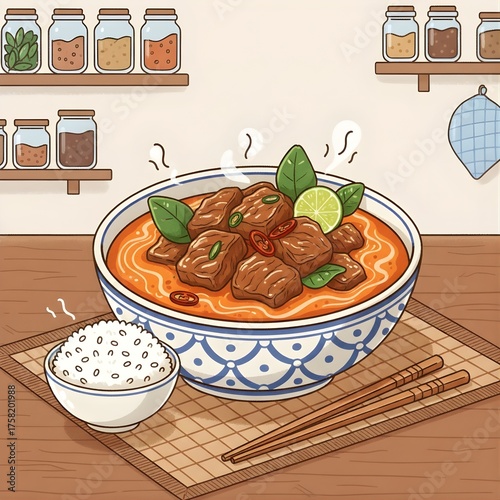 Panang Beef Curry and rice Thai foods
