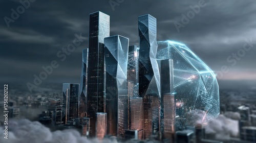 Futuristic urban landscape metropolis digital artwork high-tech environment aerial view innovation concept