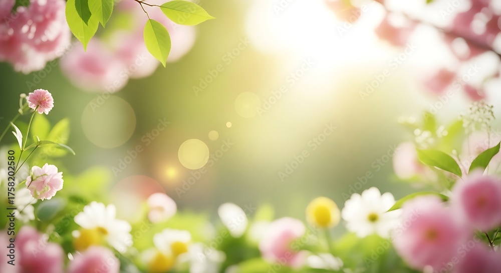 Fototapeta premium Soft focus spring blossom and sunlight bokeh background