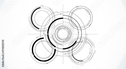 Intricate circular blueprint design with geometric patterns