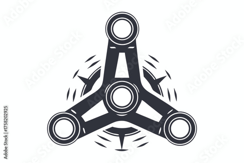 Dark gray fidget spinner turns rapidly with motion effect on bright background