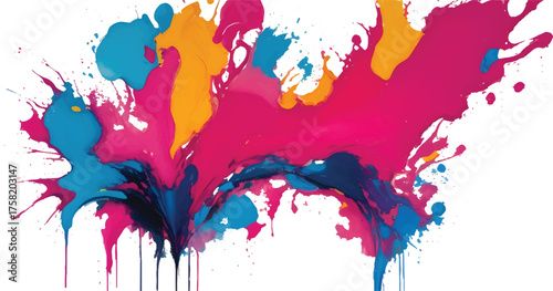 Abstract watercolor splashes and ink drops create a colorful grunge texture background for art and design illustration