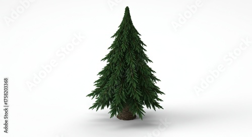 A single, lush green fir or spruce tree, meticulously rendered as a 3D model, stands isolated against a clean, plain white background