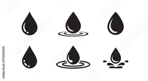 Black and white water drop icons with ripple effect design