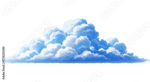 Realistic blue cumulus cloud formation isolated on a white background, perfect for weather graphics, nature themes, or serene sky designs