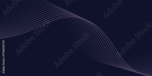 Dark abstract background with glowing wave. Shiny moving lines design element. Modern purple blue gradient flowing wave lines. Futuristic technology concept. Vector illustration