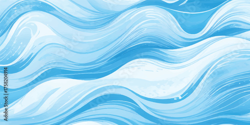 An abstract blue background with flowing, wavy lines and light textures evokes a sense of tranquil ocean water, perfect for a modern vector illustration design or wallpaper backdrop
