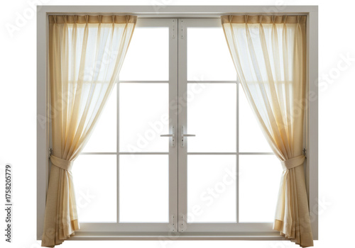 Schilderij op canvas Isolated French doors with light, sheer curtains adding warmth and a cozy feel t
