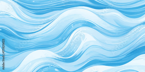 Abstract blue wave background featuring a seamless vector pattern of flowing water lines and light color texture