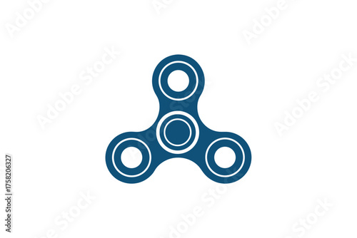 Deep blue fidget spinner features circular openings on each arm against white space