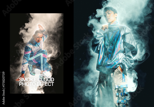 Smoke Cloud Poster Photo Effect Mockup