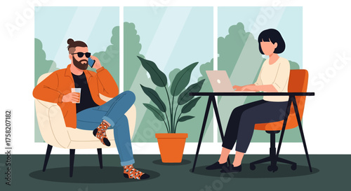 Modern Professionals Collaborating in a Bright Open Office Environment