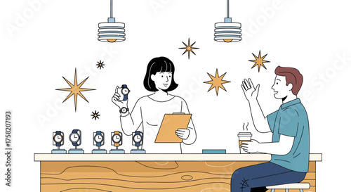 Man Buying a Watch from a Smiling Saleswoman