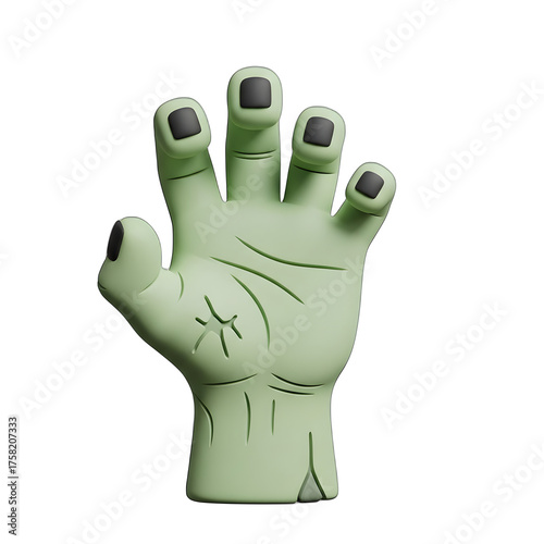 Cartoonish Zombie Hand Rising Out of Ground on Black Background