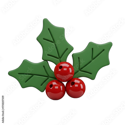 Glossy Holly Berry Icon isolated on Black Background, Christmas Decoration