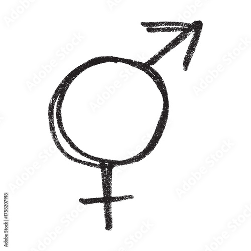 Hand drawn bigender female and male gender identity sign Symbol used to represent sex and gender
