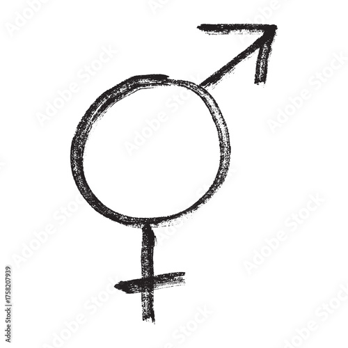 Hand drawn bigender female and male gender identity sign Symbol used to represent sex and gender