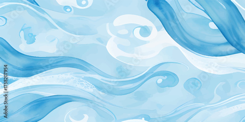 Abstract blue water background with flowing waves and light lines pattern for modern design and texture