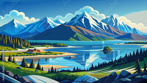 Very beautiful Alaskan mountain and bay view at Homer Spit, Kenai Peninsula, USA, featuring calm blue waters, snow-capped peaks, and a serene coastal landscape capturing Alaska’s natural charm and 