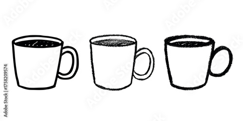Set of cute hand drawn cup of tea or coffee Simple mug clipart Cozy home doodle Single element for design