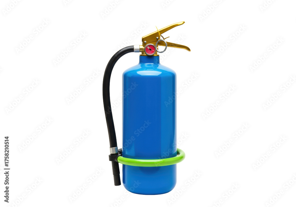 Obraz premium Isolated blue fire extinguisher for safety and prevention of fire with golden lever design