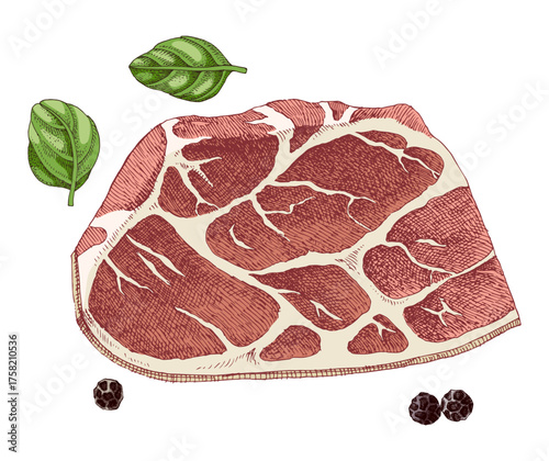 Row piece of Bosten butt pork vector