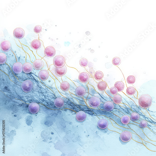 Conceptual Illustration of Exosome Hair Therapy with Round Molecular Forms