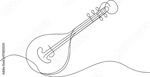 Black line art lute or mandolin on white background