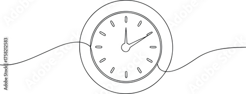 Black and white line art of a clock face with hands