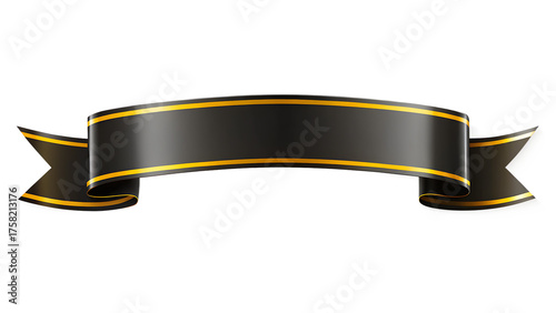 Elegant black ribbon with gold trim isolated on white background
