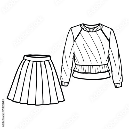 Pastel sweater, pleated mini skirt