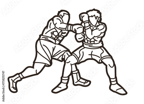 Two Boxers are Fighting Boxing Sport Muay Thai Cartoon Graphic Vector
