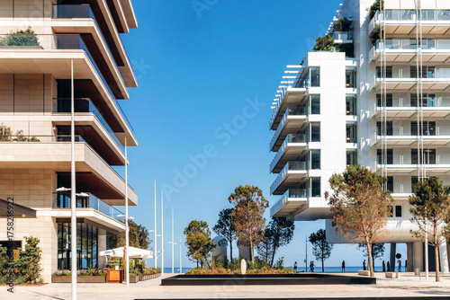 Monaco, Monaco - June 28, 2025: Mareterra eco-district featuring contemporary waterfront architecture blending sea and urban landscape