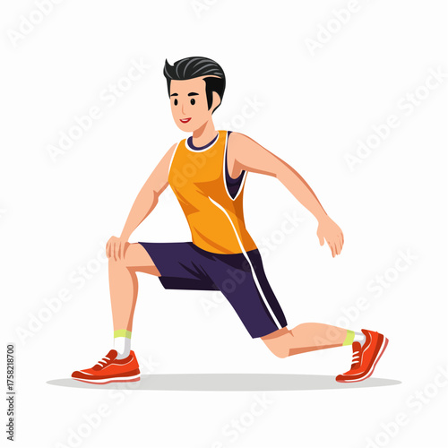 Man in sportswear performing a lunge exercise with a smile.