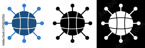 Flat vector icon of a globe connected with multiple nodes, symbolizing global connectivity, data networks, and digital communication systems. Perfect for Internet, Communication, etc.