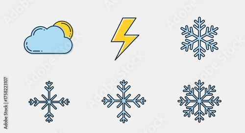Set of colorful weather condition vector icons for forecast.