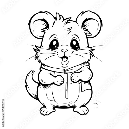 Hamster vector black and white line art for comic or coloring book.